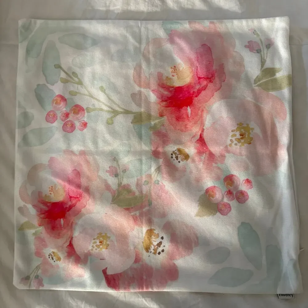 EMVENCY Accent Pillow Cover Peonies Watercolor Pink Floral SzOS Zippered Square